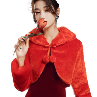 敬酒旗袍红色结婚新娘演出披肩