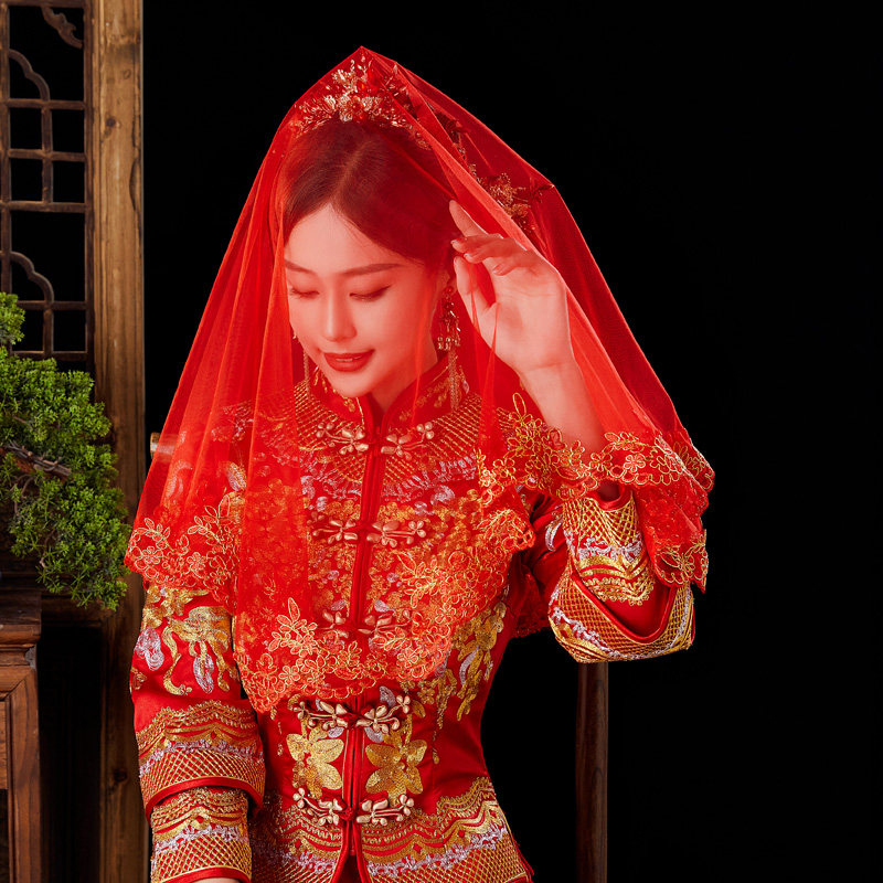 思嫁红盖头秀禾服头巾红色头纱