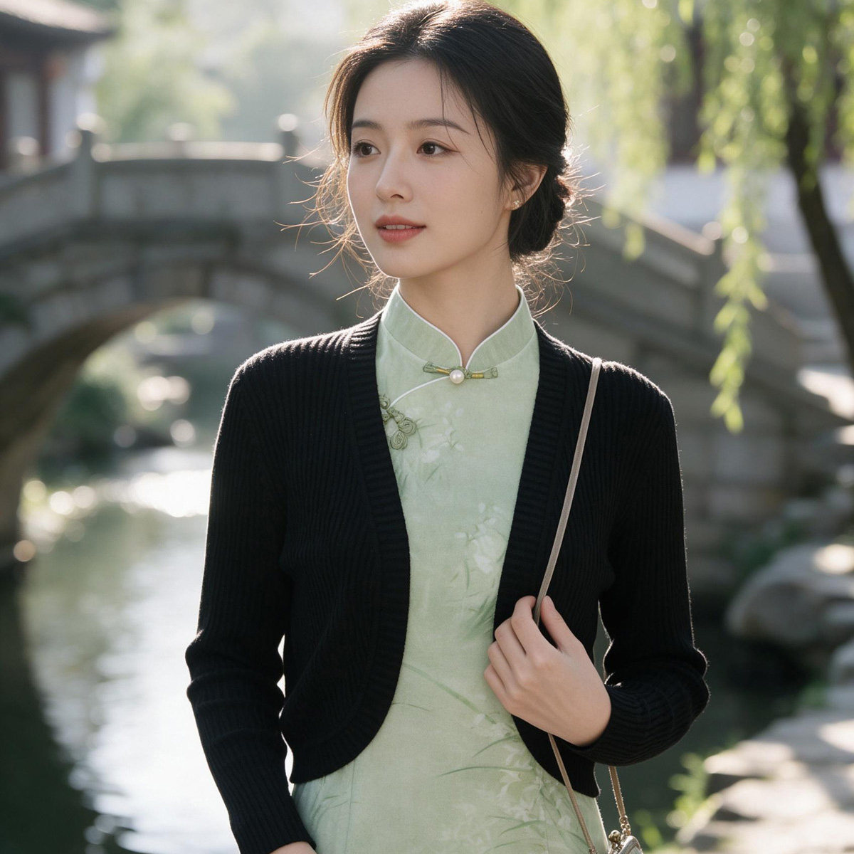 旗袍外搭长袖薄款针织开衫女