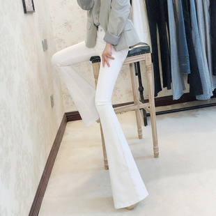 2025秋季音率原创高腰提臀大喇叭牛仔裤白色加长鱼尾裤修身潮女式