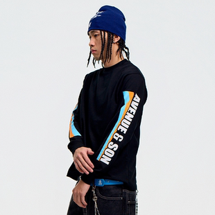 AVENUE&SON大道之子2026黑白双色袖 T恤 子印花LOGO纯棉长袖