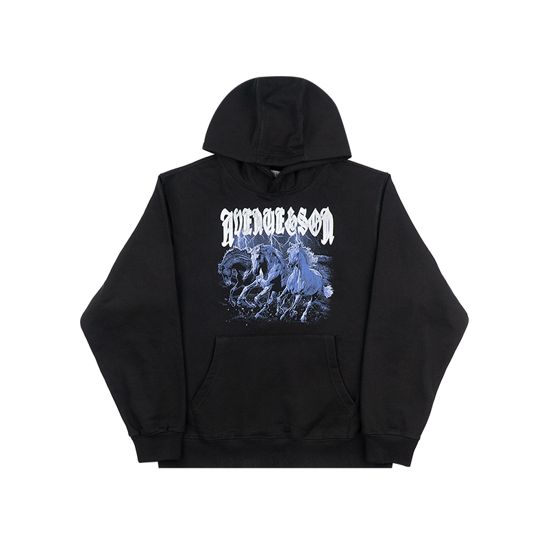 AVENUESON大道之子2024闪电烈马印花logo连帽帽衫卫衣