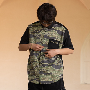 衬衫 AVENUESON大道之子2025虎纹迷彩拼接袖 口袋短袖
