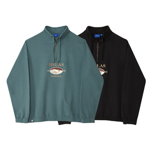 SAHARA QUARTER ZIP GREEN HELAS KHAKI BLACK刺绣卫衣 法国