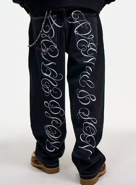 AVENUESON大道之子2025双色重磅刺绣直筒阔腿滑板街舞牛仔裤
