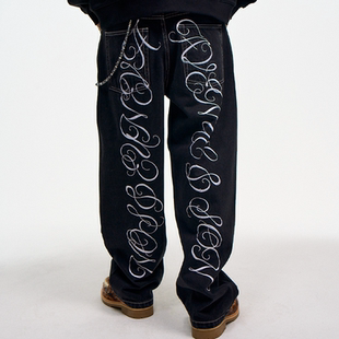 AVENUESON大道之子2025双色重磅刺绣直筒阔腿滑板街舞牛仔裤