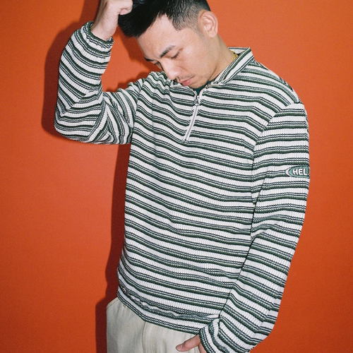 【法国】HELAS 26SP QUARTER ZIP KNIT条纹半拉链针织长袖POLO