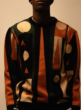 【法国】HELAS 25WIN BACKGAMMON CREWNECK KNIT抽象几何针织衫