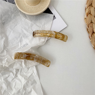 韩国时尚复古琥珀色弧度发夹边夹质感亚克力鸭嘴夹刘海夹少女网红