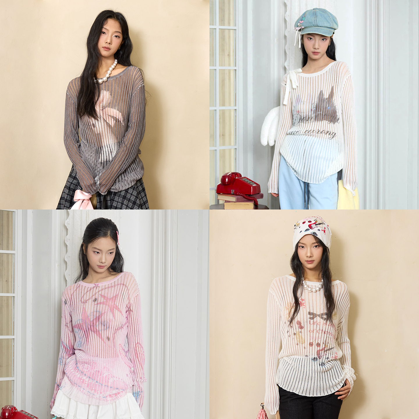 MOF礼物商店 坑条针织衫合辑 可爱涂鸦宽松长袖毛衣女