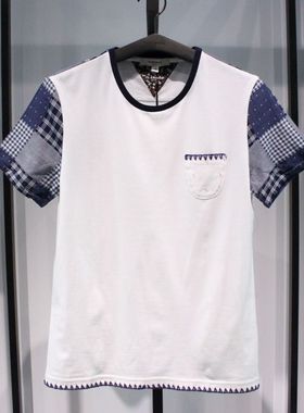 SELECTED斯莱德白色拼接简洁百搭夏季日常纯棉休闲短袖半袖T恤