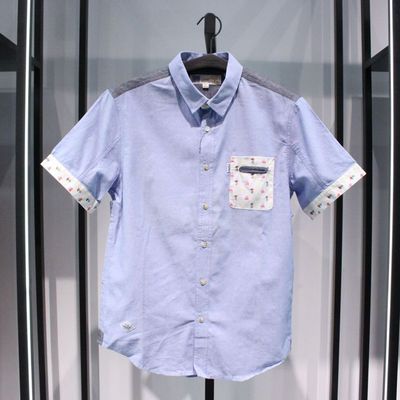 蓝色半袖思莱德衬衫尖领休闲蓝色