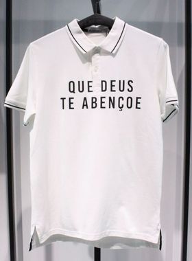 SELECTED斯莱德白色刺绣新款英文字母印花夏季休闲短袖半袖Polo衫