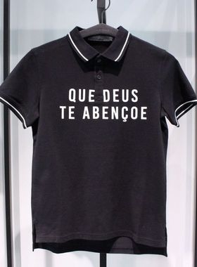 SELECTED斯莱德黑色刺绣新款英文字母印花夏季休闲短袖半袖Polo衫