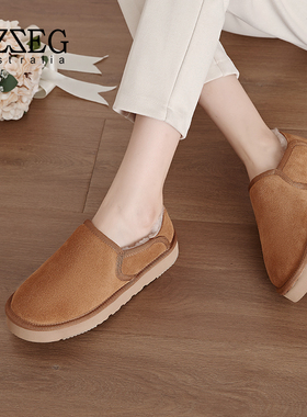 OZZEG2025新款女秋冬加绒乐福鞋皮毛一体保暖毛毛面包懒人一脚蹬