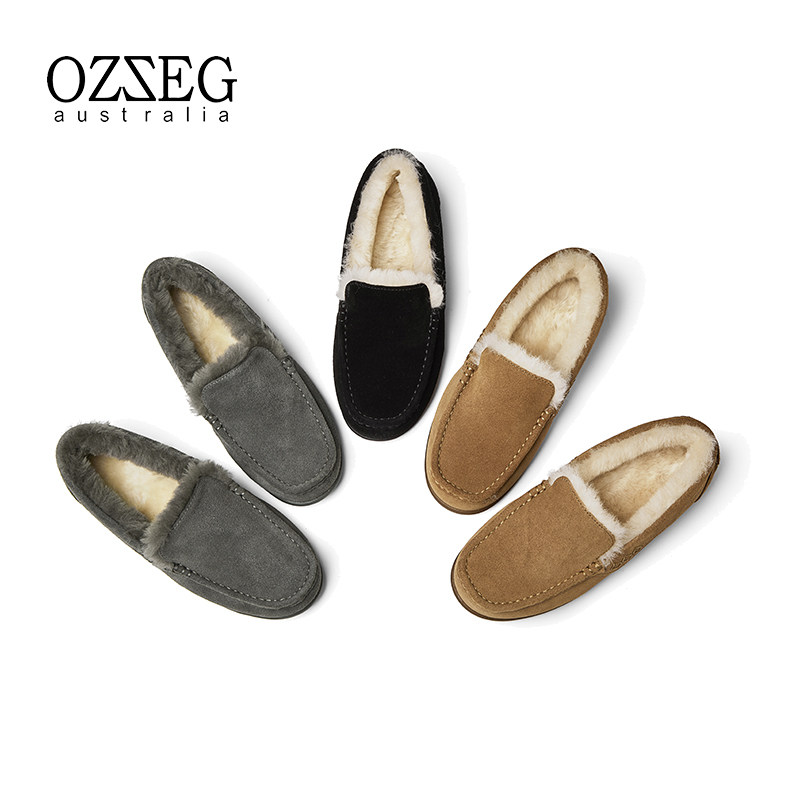 OZZEG澳泽格真皮豆豆鞋女单鞋秋冬新款软底平底一脚蹬加绒保暖鞋,女鞋,乐福鞋（豆豆鞋）,淘宝优惠券,粉丝福利购,淘宝优惠卷