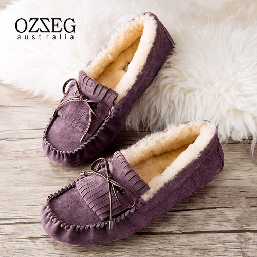 加绒厚底孕妇鞋皮毛一体流苏单鞋