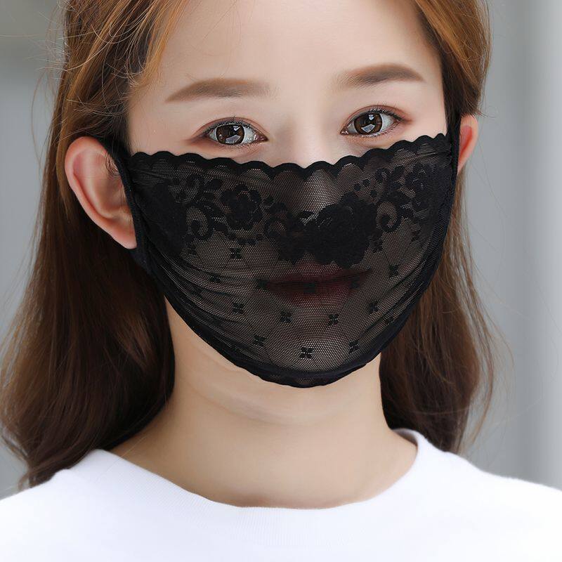 防晒口罩女防紫外线蕾丝夏季超薄款遮阳防尘透气护脸面罩户外