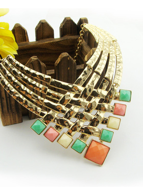 彩色宝石短款项链耳环新店5折