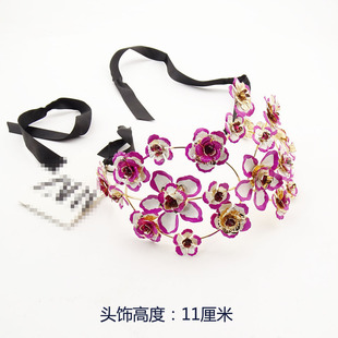 K22 紫色花朵发饰表演拍照 欧美外贸原单夸张头饰