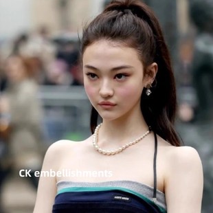 Ella 轻奢风女甜美颈链 同款 皮质珍珠项链珐琅滴油耳钉高级感时尚