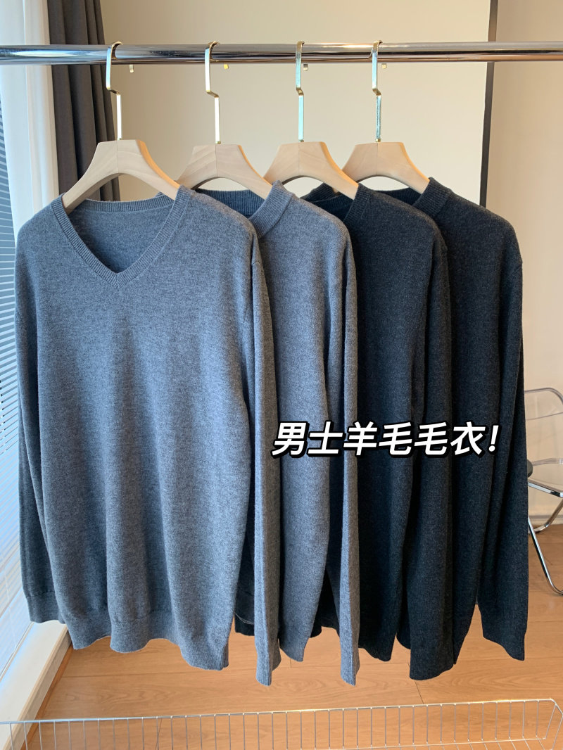 圆领V领套头针织衫羊毛羊绒衫冬