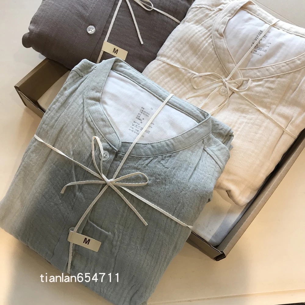 纯棉a类双层纱透气长袖睡衣+长裤