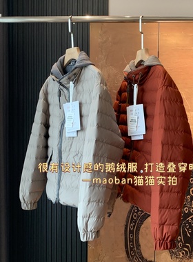 奢牌御用~BC鼎！篙级时髦感90白鹅绒可脱卸羊毛针织保暖羽绒服女