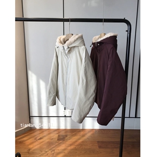 很有时尚格调~一定要收它！羊毛连帽90白鸭绒羽绒外套保暖羽绒服