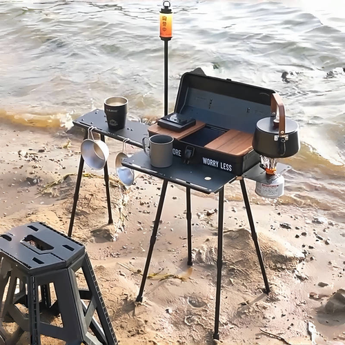 户外折叠桌带灯架露营便携工具箱