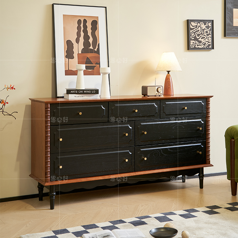 思必好法式复古风实木七斗柜餐边柜美式小户型卧室床尾储物柜斗柜