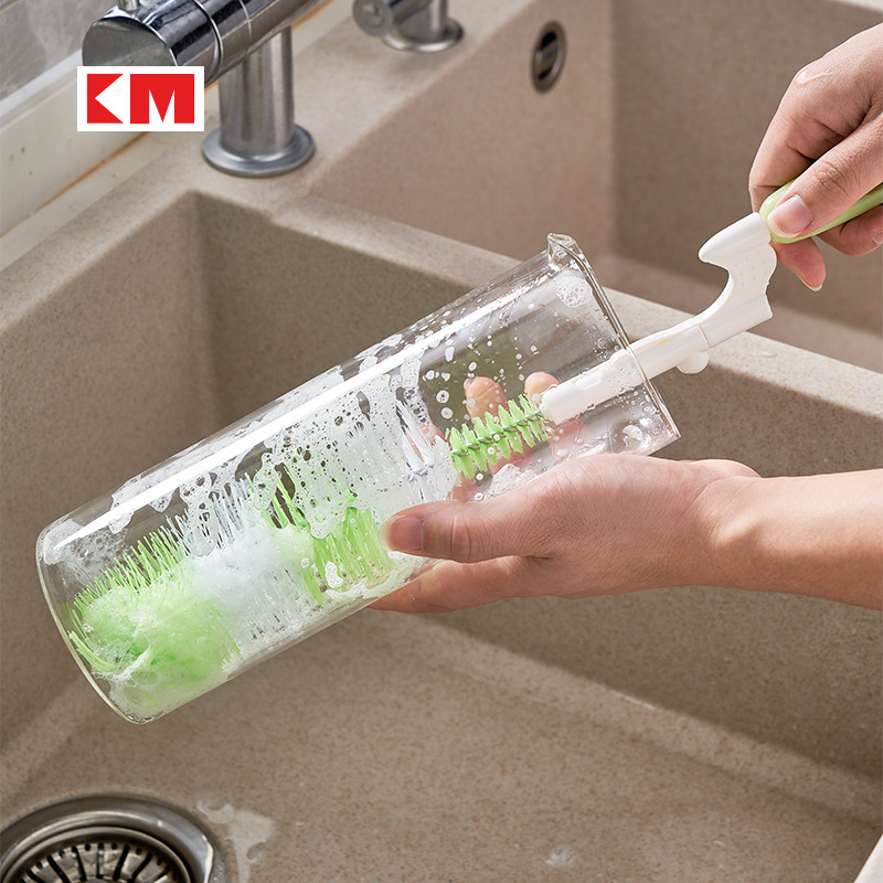 外贸原单家用长柄可折叠360度旋转式弯头奶瓶刷悬挂杯刷回旋筒刷