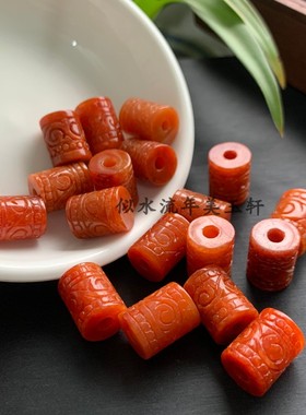 12x15mm红翡如意云纹桶珠散珠diy手链项链隔珠配珠