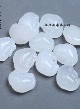 13x16mm天然新疆金丝玉白玉宝宝锁吊坠 DIY手链项链耳环小滴溜配