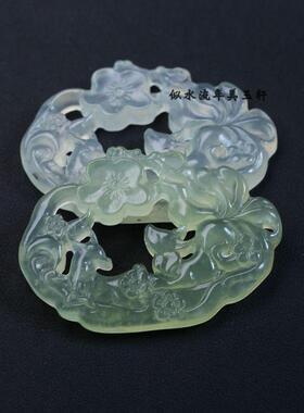 38x53mm天然岫玉九尾狐吊坠挂件 DIY古风璎珞压襟毛衣链配饰