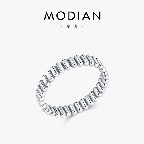 摩典S925纯银复古螺纹通勤戒指女