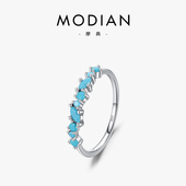 摩典S925纯银合成绿松石戒指女时尚 百搭新款 高级感简约网红食指戒