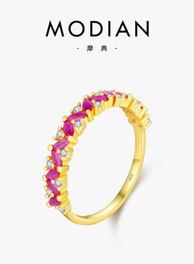 摩典925纯银精致仿鸽血红戒指女