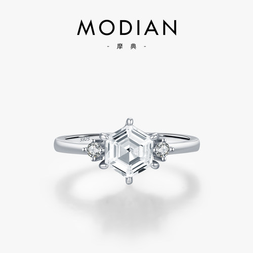 摩典S925纯银祖母绿切割轻奢戒指