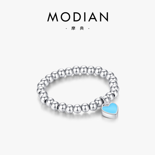 摩典纯银爱心甜美珐琅可调节戒指