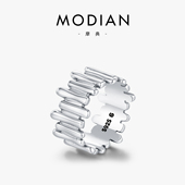 MODIAN摩典S925纯银复古创意个性 不规则栅栏戒指女欧美ins食指戒