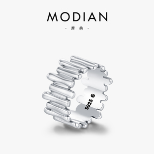 不规则栅栏戒指女欧美ins食指戒 MODIAN摩典S925纯银复古创意个性