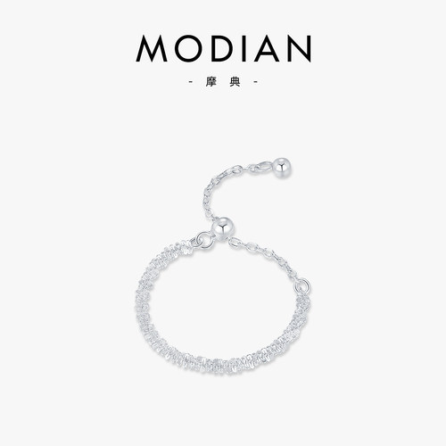 摩典925纯银波光粼粼可调节戒指