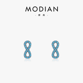 MODIAN 925纯银耳钉轻奢合成绿松石女小众设计感耳环高级感耳饰