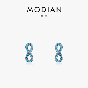 MODIAN 925純銀耳釘輕奢合成綠松石女小眾設(shè)計(jì)感耳環(huán)高級(jí)感耳飾