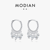 MODIAN摩典S925纯银轻奢超闪满钻耳圈女奢华闪亮气质ins风耳环