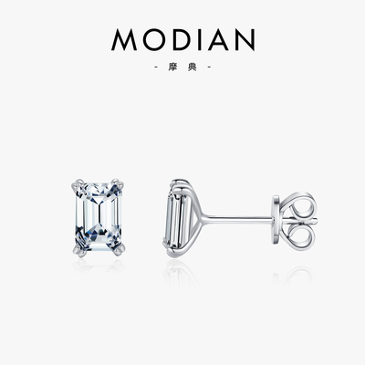 摩典925银几何镶钻精致百搭耳钉