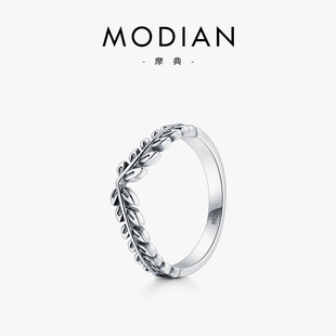 日韩森系s925纯银复古泰银百搭简约树叶戒指清新气质学生指环女