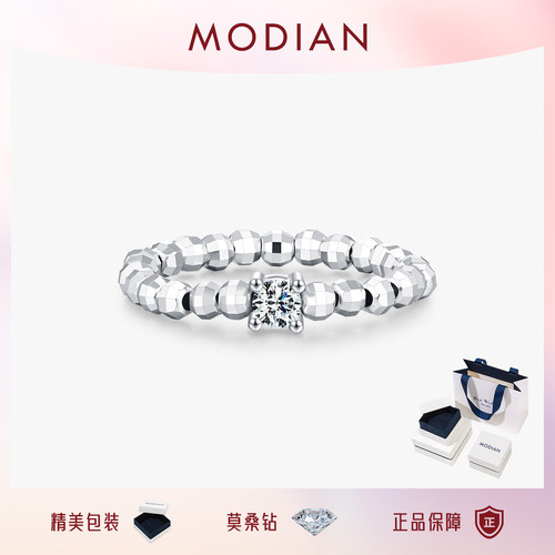 摩典S925银莫桑钻串珠弹力绳戒指
