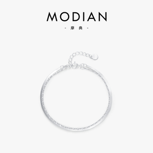 MODIAN摩典日韩简约双层蛇骨手链女S925纯银网红ins潮叠戴风手饰